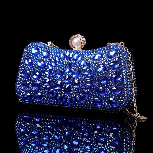 Mehrfarbige Abendclutch aus Kristall für Damen – luxuriöse Strass-Handtasche mit Perlenverschluss und Kettenriemen für Galas, Hochzeiten und formelle Anlässe
