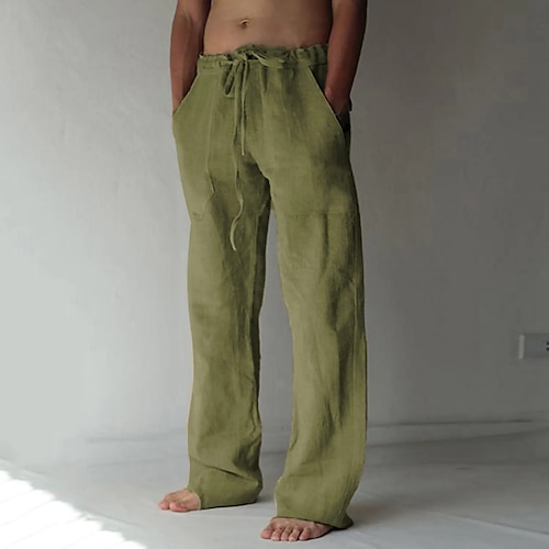 Herren Leinenhosen Hose Sommerhose Strandhose Kordelzug Tasche Elastischer Bund Einfach Täglich Streetwear Mode Lässig Schwarz Weiß Image