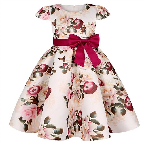 Kinder Mädchen Kleid Partykleid Blumen Blume Kurzarm Leistung Hochzeit Besonderer Anlass Gerafft Elegant Urlaub Mode Polyester Midi Partykleid Schwingkleid Skaterkleid Sommer Frühling 3-10 Jahre Wei Image