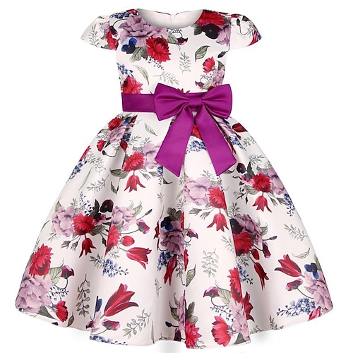 Kinder Mädchen Kleid Partykleid Blumen Blume Kurzarm Leistung Hochzeit Besonderer Anlass Gerafft Elegant Urlaub Mode Polyester Midi Partykleid Schwingkleid Skaterkleid Sommer Frühling 3-10 Jahre Wei Image