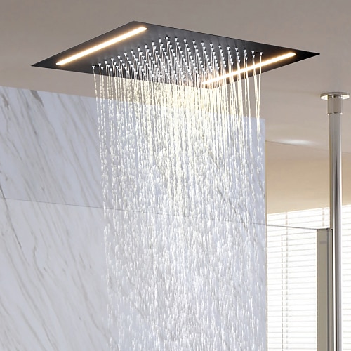 Duscharmatur, 500 360 mattschwarzer Badarmatur Regendusche komplett mit LED-Edelstahl-Duschkopf an der Decke montiertes Ti-PVD-Feature - Design / Regenduschkopfsystem Image