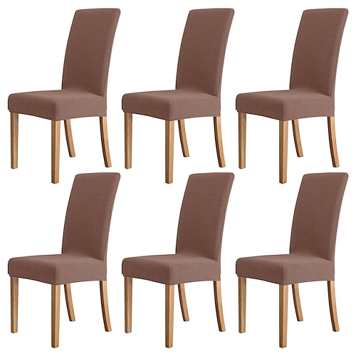 6 Stück wasserabweisende Stuhlhussen in Burgunderrot, Stretch-Stuhlhussen, Jacquard-Spandex-Stuhlschutzbezüge, Sitzhussen mit Gummiband für Esszimmer, Hochzeit Image