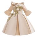 kinderkleidung Mädchen Party Kleid Blumen 3/4 Ärmel Formal Leistung Hochzeit Krawattenknoten Modisch bezaubernd Baumwolle Midi abendkleider Kleid mit Blumenstickerei Blumenmädchenkleid Sommer