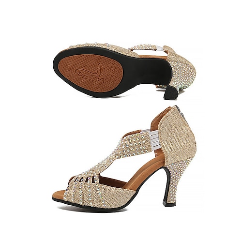Damen Schuhe für den lateinamerikanischen Tanz Für den Ballsaal Square Dance Partysammlungen Modisch Party / Abend Strass Keilabsatz Offene Spitze Reißverschluss Erwachsene Schwarz Silber Rosa Image
