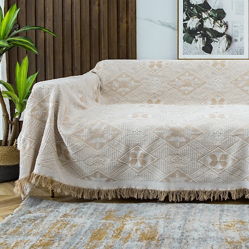 Sofa-/Couchbezug, Baumwolle, Sofaüberzüge, Sofahandtuchdecke, Sofaüberwürfe, Bezüge für Kissen, Couch, Couchbezug für Hunde, Möbelschutzbezug mit Quaste Image