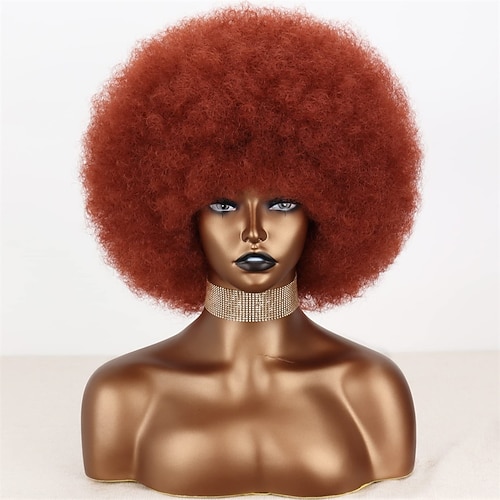 Kurze 70er Afro Perücken für Schwarze Frauen Große Synthetik Schwarze Kurze Afro Perücke 70er 8 Zoll 60er Afro Perücke für Frauen Spritzig und Weich Natürlich Aussehend Halloween Cosplay Party Image