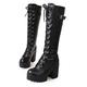 Damen Stiefel Lolita Demonia Stiefel Schnürstiefel Einfarbig Kniehohe Stiefel Winter Schnürsenkel Plattform Blockabsatz Runde Zehe Gothic Kunstleder Reißverschluss Schwarz Weiß