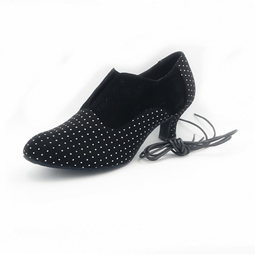 Damen Ballsaal-Tanzschuhe Schuhe für modern Dance Schaukelschuhe Innen Professionell ChaCha Absatz Spleißen Schnürung Schwarz und Silbern Schwarz / Rot Schwarz Image