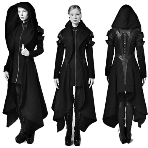 Vintage Punk Gothic Mittelalterlich Maxi Mantel Pestdoktor Übergrössen Asymmetrischer Saum Kostüm Damen Halloween Karneval Maskerade Leistung Party Erwachsene Mantel Herbst Winter Image
