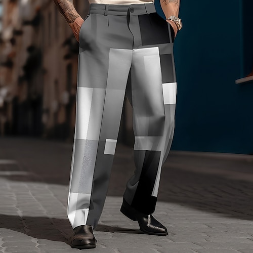 Plaid Geometrie Geschäftlich Brautkleider schlicht Herren 3D-Druck Hosen Hose Outdoor Strasse Tragen Sie, um zu arbeiten Polyester Blau Grün Khaki S M L Hoch Elastizität Hose Image