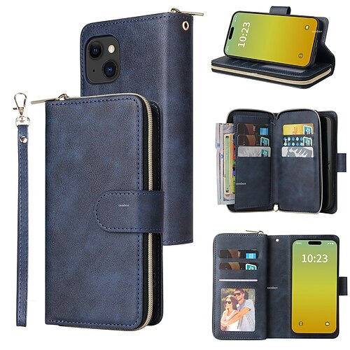 Handy Hülle Handyhüllen Für iPhone 17 Pro Max 17 Air 16 15 14 Pro Max Plus 13 12 11 Pro Max Mini Brieftaschenhülle Reisverschluss Mit Handgelenkschlaufe Ständer Retro TPU PU-Leder Image