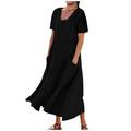 Damen Langes Kleid Maxikleid Leinen-inspirierte Kleider Freizeitkleid Sommerkleid Einfarbiges Kleid Maxi Basic Straße Date Lässiger Schnitt Kurzarm Rundhalsausschnitt Schwarz Rosa Himmelblau Purpur