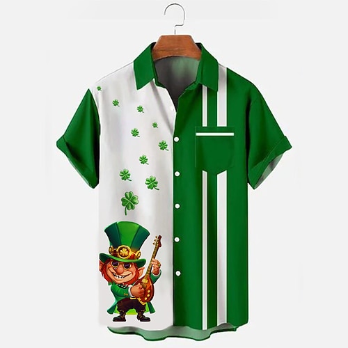 Irisches St. Patrick's Day Shamrock Männer Resort Hawaiian 3D bedrucktes Hemd Knopfh alshemd Kurzarm Hemd Party Wear S BIS 3XL Image