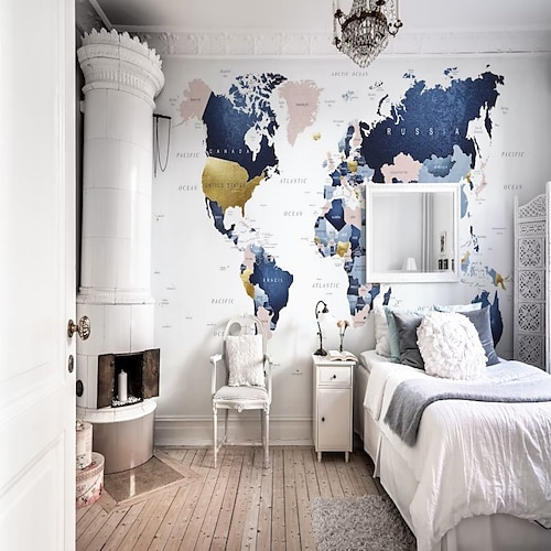 coole Tapeten Wandbild Weltkarte Vintage Tapete für Wände Wandaufkleber bedrucken abziehen und aufkleben selbstklebende Leinwand Wohndeko Image