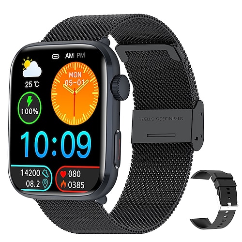 T90 Smartwatch mit 1.91 Zoll Bildschirm Fitness Tracker Temperaturmonitor Anruf Erinnerung Kompatibel mit Android iOS Wasserdicht Image