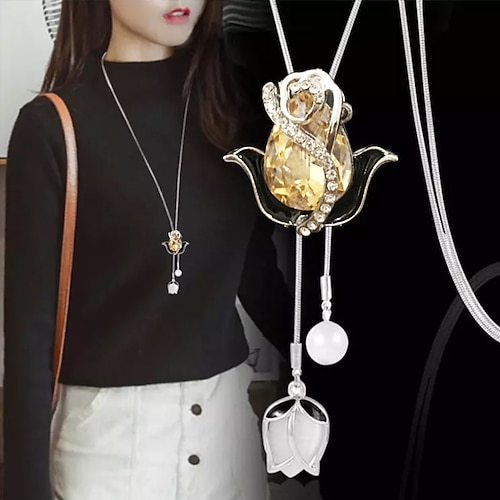 Weihnachtsgeschenke für Frauen Mama koreanische Version von Herbst und Winter Kristall Pulloverkette Halskette Großhandel High-End Frauen lange Kette vielseitige Quastenperlenanhänger mit Zubehör Image