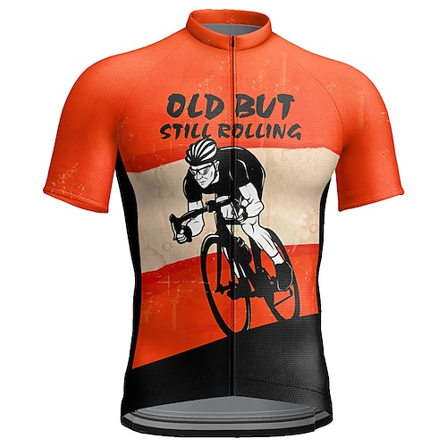 Herren Radtrikot Grafik Buchstaben Zahlen Lustig Kurzarm Fahhrad Trikot Oberteil mit 3 Gesäßtaschen Mountainbike MTB Straßenradsport Schnelltrocknend Reflektierende Streifen Rückentasche Image