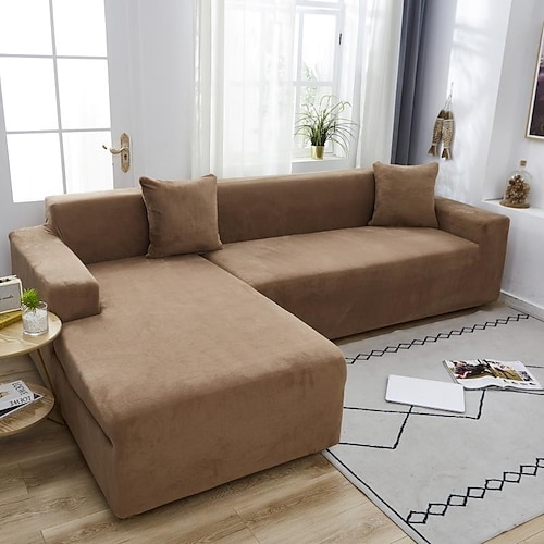 Stretch-Sofabezug Sofabezüge aus dickem Samt Schnittsofabezug L-förmiger Sofabezug Sessel Chaiselongue-Fall für Wohnzimmer Image