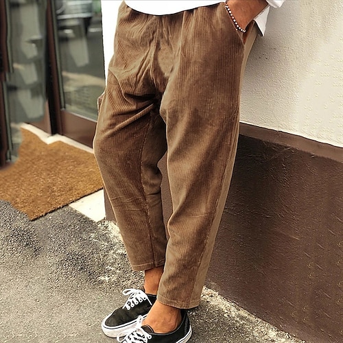Herren Cordhose Winterhose Hose Hosen Abgeschnittene Hose Freizeithose Kordelzug Elastische Taille Gerade geschnitten Feste Farbe Komfort Warm Casual Täglich Strassenmode Sport Modisch Lockere Image