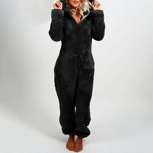 Fleece-Einteiler, tragbare Decke, Damen-Overall, warmer Strampler, Nachtwäsche, einteiliger Playsuit, Loungewear Image
