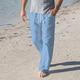 Herren Leinenhose Hose Hosen Sommerhosen Strandhose Faltenhose Kordelzug Elastische Taille Glatt Atmungsaktiv Weich Casual Täglich Festtage Leinen / Baumwoll Mischung Modisch Strassenmode Weiß Blau