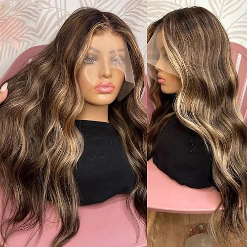 Echthaar 13x4 Spitzenfront Perücke Mittelteil Brasilianisches Haar Wellen Mehrfarbig Perücke 130% 150% Haardichte mit Babyhaar 100% Jungfrau Vorgerupft Für Damen Lang Echthaar Perücken mit Spitze Image