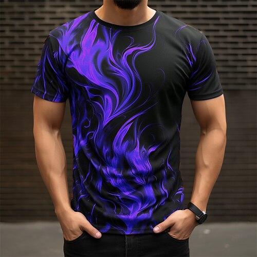 Herren Grafik Höllenfeuerflammen Flamme T Shirt Kurzarm T-Shirt 3D-Druck Rundhalsausschnitt Hemd Täglich Designer Lässig Sport im Freien Ferien Ausgehen Rote Purpur Orange Frühling Sommer Bekleidung Image