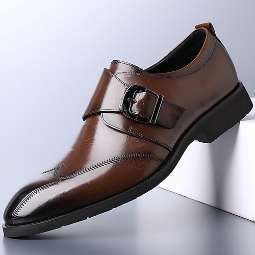 Herren Loafer Slip On Formale Schuhe Abendschuhe Mönch Schuhe Wanderschuhe Geschäftlich Party Abend Leder Komfortabel Schnalle Dunkelbraun Schwarz Frühling Herbst
