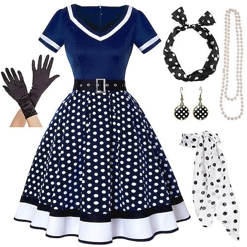 1950er Vintage inspiriertes Schlagkleid Damenkostüm Vintage Cosplay Date Partyamp;Abendfest Seidenschal