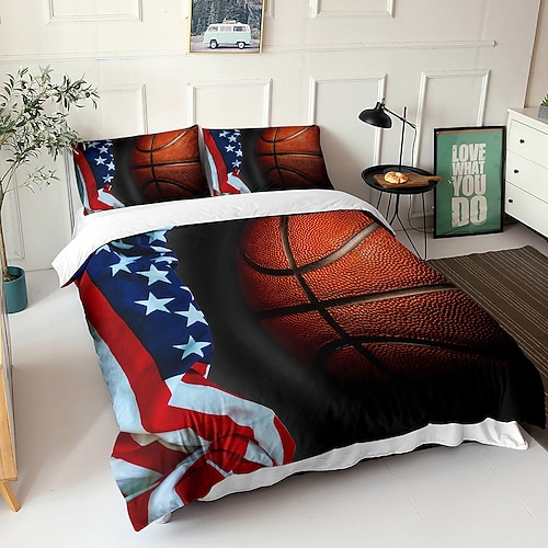 3D-Bettwäsche, Sport, Basketball, Baseball, Aufdruck, Bettbezug, Bettwäsche-Sets, Bettbezug mit 1 bedruckter Bettbezug oder Bettdecke, 2 Kissenbezüge für Doppelbett/Queen/King Image
