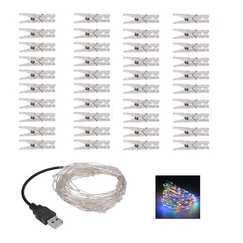 Elegante Hochzeitsfeier Empfang Party Foto Clip LED Lichterkette 5M mit 40 Clips für Wohnheim Party Girlande Feenlichter Dekoration Party Hochzeits Schlafzimmer Wand Bar Schrank USB betrieben Image