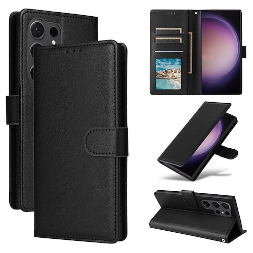 Handy Hülle Handyhüllen Für Samsung Galaxy S26 Ultra Plus S25 S24 S23 S22 S23 FE S21 Ultra Plus S20 A14 A34 Brieftaschenhülle Mit Handgelenkschlaufe Ständer Kartenfach Retro TPU PU-Leder Image
