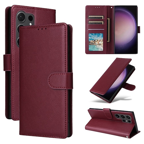 Handy Hülle Handyhüllen Für Samsung Galaxy S26 Ultra Plus S25 S24 S23 S22 S23 FE S21 Ultra Plus S20 A14 A34 Brieftaschenhülle Mit Handgelenkschlaufe Ständer Kartenfach Retro TPU PU-Leder Image
