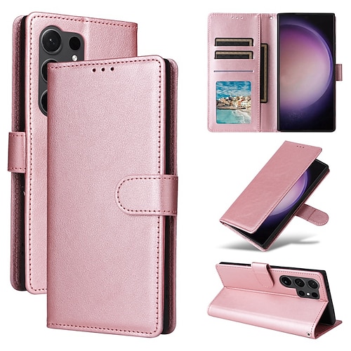 Handy Hülle Handyhüllen Für Samsung Galaxy S25 S24 S23 S23 FE S22 S21 Ultra Plus A14 A34 A54 A24 Brieftaschenhülle Mit Handgelenkschlaufe Ständer Kartenfach Retro TPU PU-Leder Image
