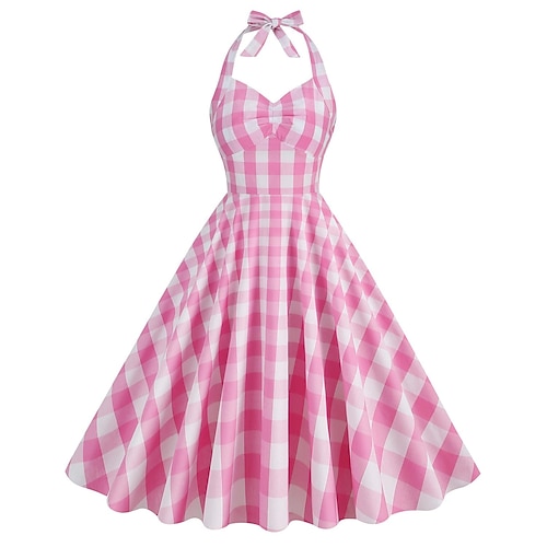 1950er Retro Vintage Rockabilly Swing-Kleid Ausgestelltes Kleid Ärmellos Kariert / Gingham Kostüm Damen Valentinstag Urlaub Teegesellschaft Alltagstauglich Erwachsene Kleid Abschlussballkleider Image