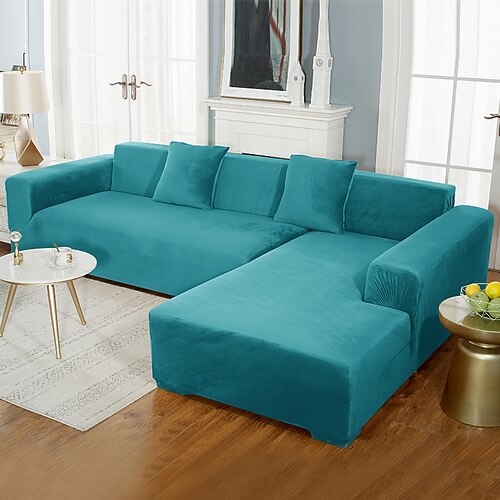 Samt-Sofabezug, weinrot, Stretch-Sofabezug für Kissencouch, dicker, weicher Sofabezug, waschbarer Möbelschutz, Sofabezüge für Hunde, passgenauer Sofabezug Image