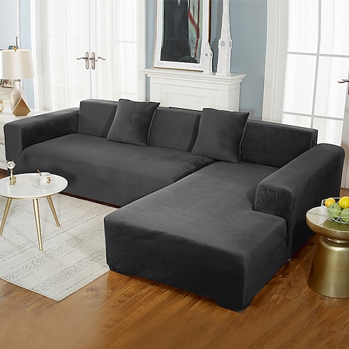 Samt-Sofabezug, weinrot, Stretch-Sofabezug für Kissencouch, dicker, weicher Sofabezug, waschbarer Möbelschutz, Sofabezüge für Hunde, passgenauer Sofabezug Image