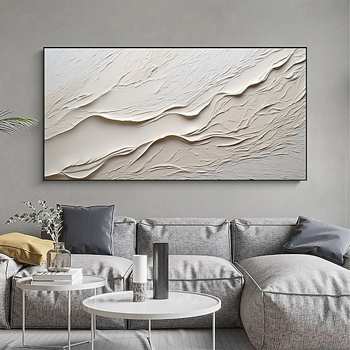 Handgemaltes, strukturiertes, weißes, abstraktes Sandstrand-Ölgemälde auf Leinwand, handgefertigtes, originales blaues Ozeangemälde, individuelle Kunstdekoration für Wohnzimmer, Wanddekoration, Image