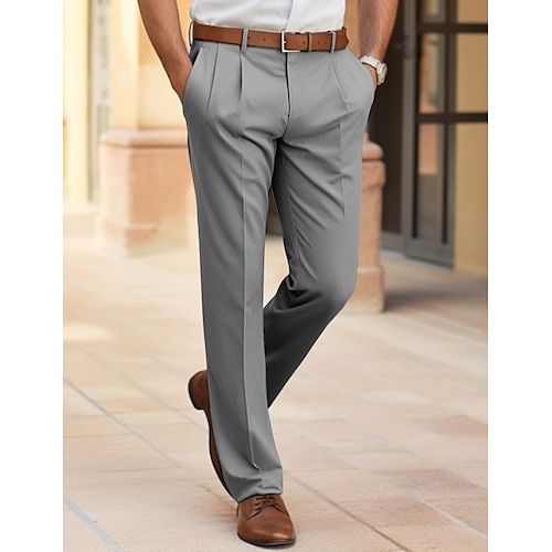 Herren Hose Anzughose Stoffhosen Sommerhose Freizeithose Fronttasche Gerader Schnitt Einfach Komfort Hochzeit Geschäft Lässig Mode Klassisch Schwarz Marineblau Mikroelastisch Image