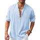 Herren Hemd Hemd aus Baumwollleinen Popover-Shirt Lässiges Hemd Sommerhemd Strandhemd Schwarz Weiß Marineblau Langarm Glatt Henley Frühling Sommer Casual Täglich Bekleidung