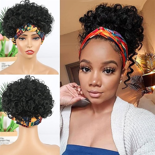 Afro verworrene lockige Perücke mit Stirnband, graue Perücken für Frauen, kurze lockige Afro-Perücke mit befestigtem Stirnband, synthetische graue Ombre-Perücke, lockiges Damen-Echthaar, leimlose Image