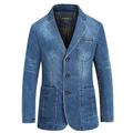 Herren-Blazer Jeansjacke Jeansjacke Sportjacke Sportmantel ausgehen Button-Down-Kragen Freizeitjacke Alltag Oberbekleidung Volltonfarbe Hellblau Marineblau / Baumwolle / Baumwolle