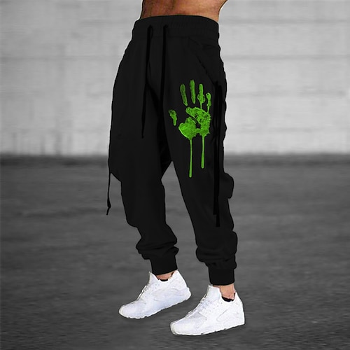 Herren Jogginghose Trainingshose Jogginghose Jogger Hose Hosen Kordelzug Seitentaschen Elastische Taille Grafik-Drucke Hände Komfort Atmungsaktiv Sports Outdoor Casual Täglich Baumwollmischung Frottee Image