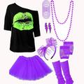 Damen 80er Kostüme Outfit 1980er T-Shirts Accessoires Set T-Shirt Tutu Rock Ohrringe Halskette Armbänder Netzhandschuhe Stulpen Stirnband 8-tlg Schlager Outfit