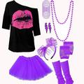 Damen 80er Kostüme Outfit 1980er T-Shirts Accessoires Set T-Shirt Tutu Rock Ohrringe Halskette Armbänder Netzhandschuhe Stulpen Stirnband 8-tlg Schlager Outfit