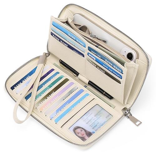 Damen Geldbörse Handytasche PU-Leder Outdoor Täglich Reißverschluss Großes Fassungsvermögen Leicht Langlebig Einfarbig Mandelfarben Weinrot Schwarz
