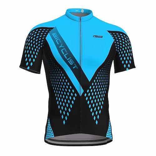 Herren Radtrikot Geometrisch Kurzarm Fahhrad Trikot Oberteil mit 3 Gesäßtaschen Mountainbike MTB Straßenradsport Schnelltrocknend Reflektierende Streifen Rückentasche Feuchtigkeitsableitend Sport Image