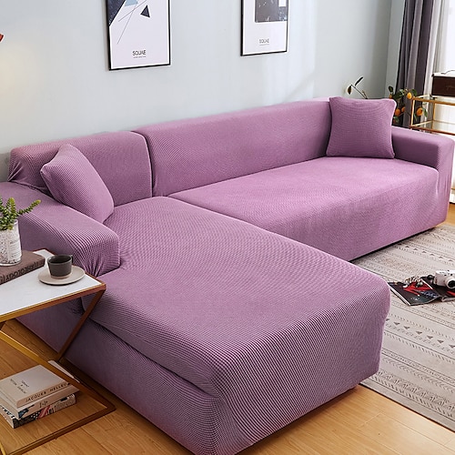 staubdichte, allmächtige Schonbezüge, Stretch-Sofabezug in L-Form, Burgunderrot, superweicher Stoff, Sofabezug mit einem kostenlosen Boster-Case, moderner Sofabezug für das Wohnzimmer, Möbelschutz Image