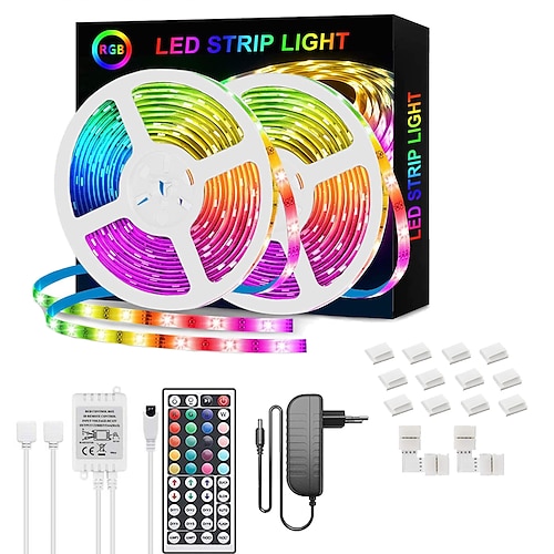 led-streifen rgb 65,6ft -20m 32,8ft-10m band licht smd5050 led-streifen mit fernbedienung mit 44 tasten ir-fernbedienung und 12v stromversorgung flexible farbwechsel gelten für schlafzimmertv-party Image