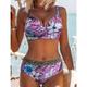 Damen Badeanzug Bikinis Normal Bademode 2 teilig Print Blumen Strandbekleidung Push-Up Hosen Badeanzüge